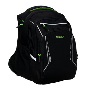 

Рюкзак школьный Grizzly, 38 х 26 х 20 см, эргономичная спинка, отделение для ноутбука, чёрный, салатовый