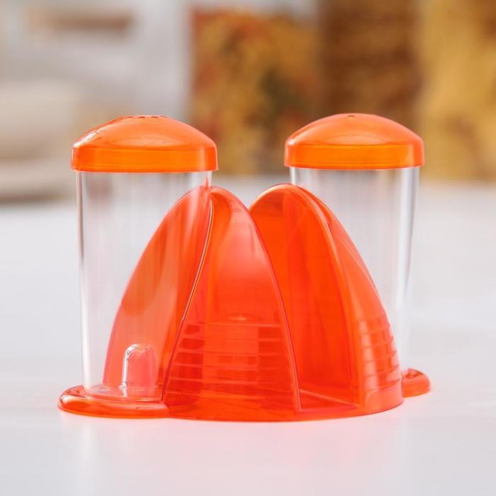 Набор для специй "Фреш", 2 предмета на подставке с салфетницей, цвет апельсиновый