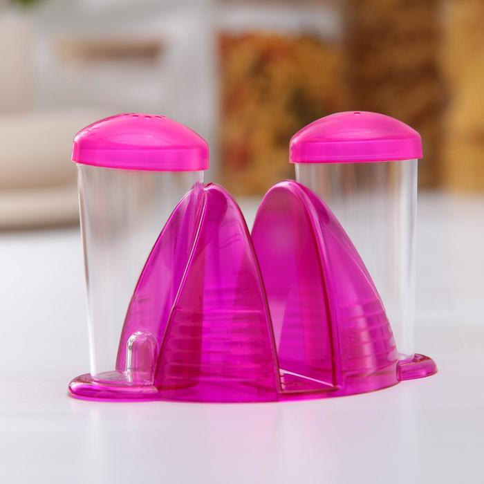 Набор для специй "Фреш", 2 предмета на подставке с салфетницей, цвет гранат