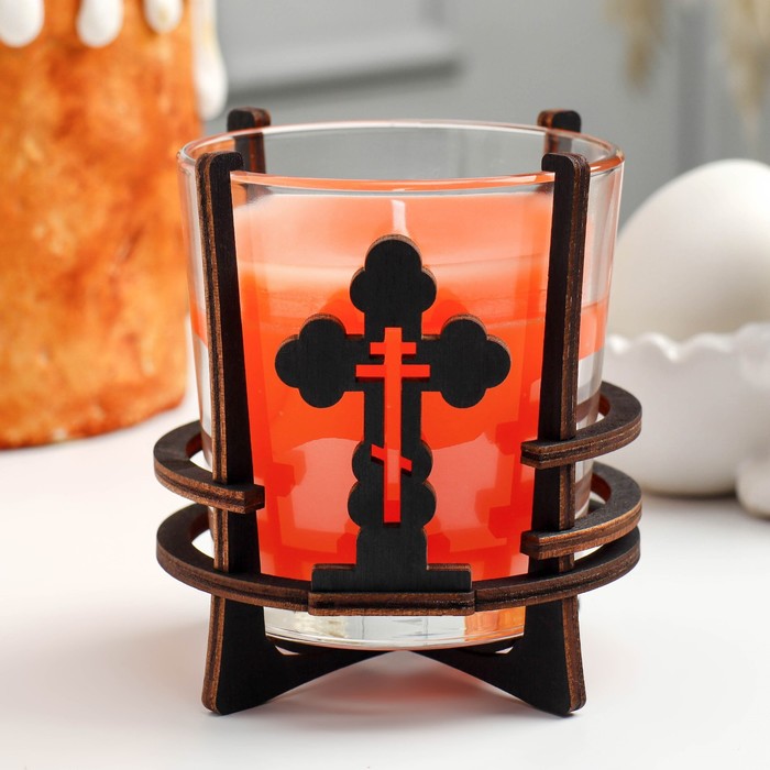 Свеча пасхальная в стакане ароматическая Православный крест, 10х9,5 см, 290 г, цитрус