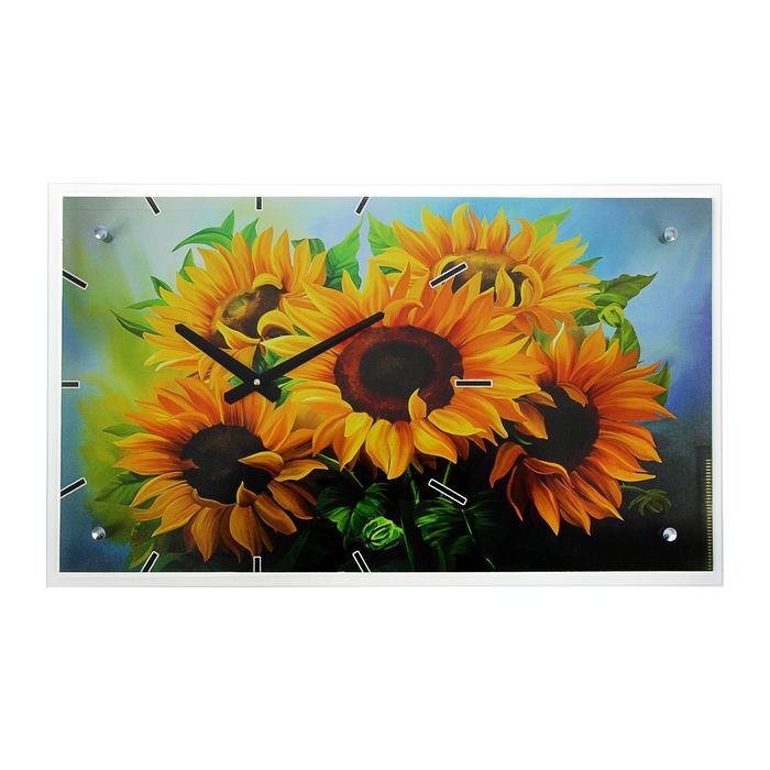 Часы настенные прямоугольные "Подсолнухи", 35х60 см