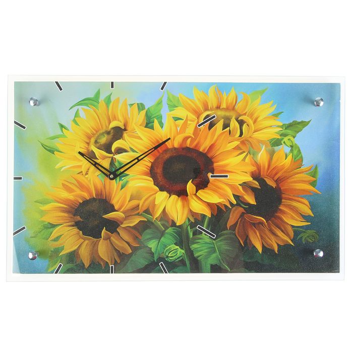Часы настенные прямоугольные "Подсолнухи", 35х60 см