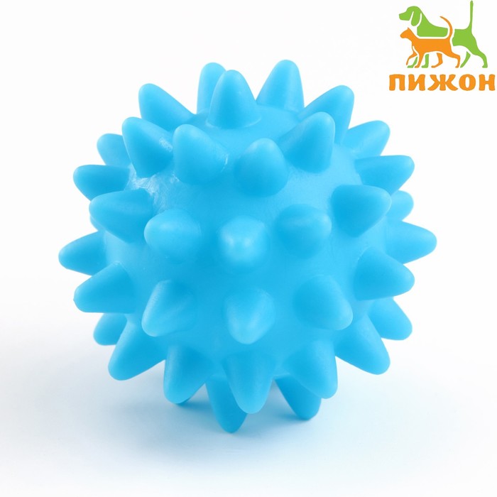фото Игрушка пищащая "мяч с шипами" для собак, 6,5 см, голубая пижон