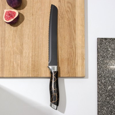 Нож Доляна «Энергия», хлебный, лезвие 19,5 см, цвет чёрный