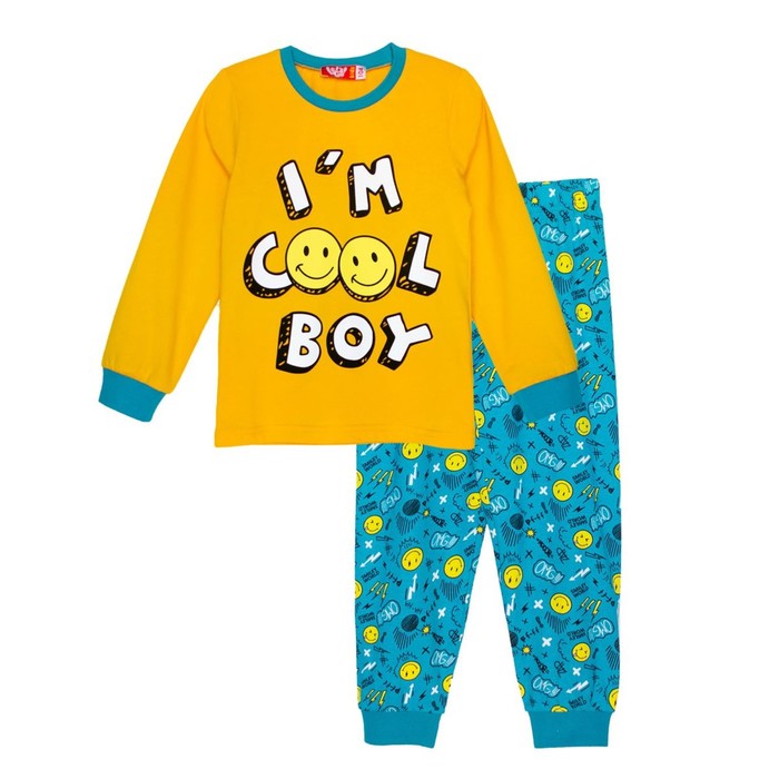 Пижама для мальчика, рост 74 см, цвет желтый/бирюзовый