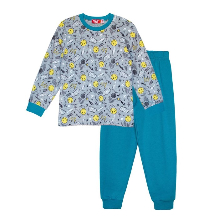 Пижама для мальчика, рост 110 см, цвет серый меланж/бирюзовый
