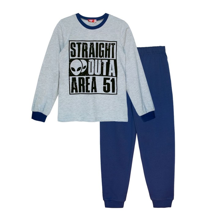Пижама для мальчика, рост 134 см, цвет серый меланж/синий