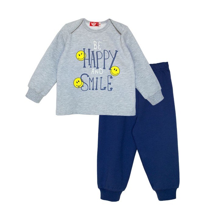 Пижама для мальчика, рост 80 см, цвет серый меланж/синий