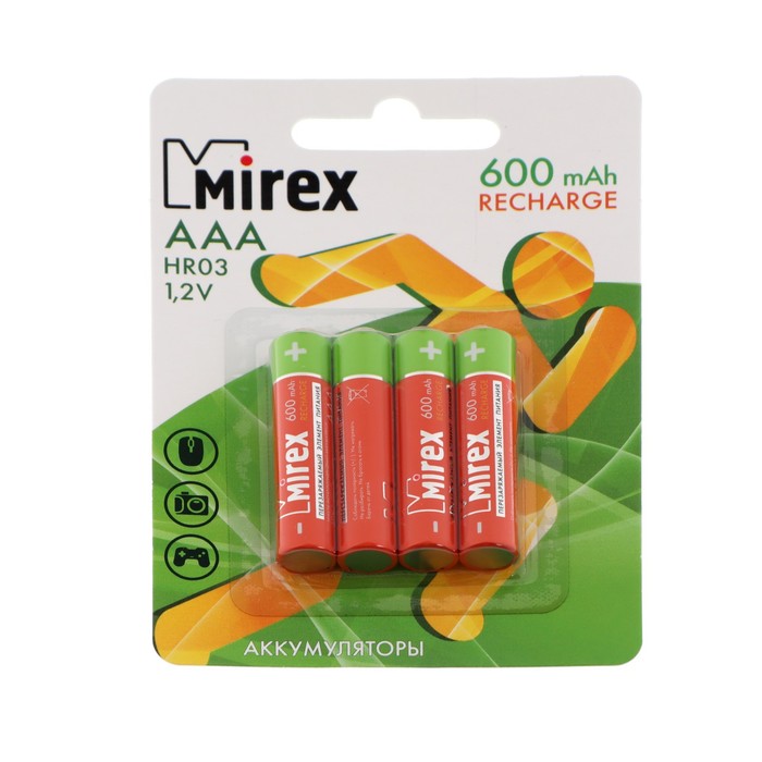 Аккумулятор Mirex, Ni-Mh, AAA, HR03-4BL, 1.2В, 600 мАч, блистер, 4 шт. аккумулятор mirex ni mh aaa hr03 4bl 1 2в 600 мач блистер 4 шт комплект из 3 шт