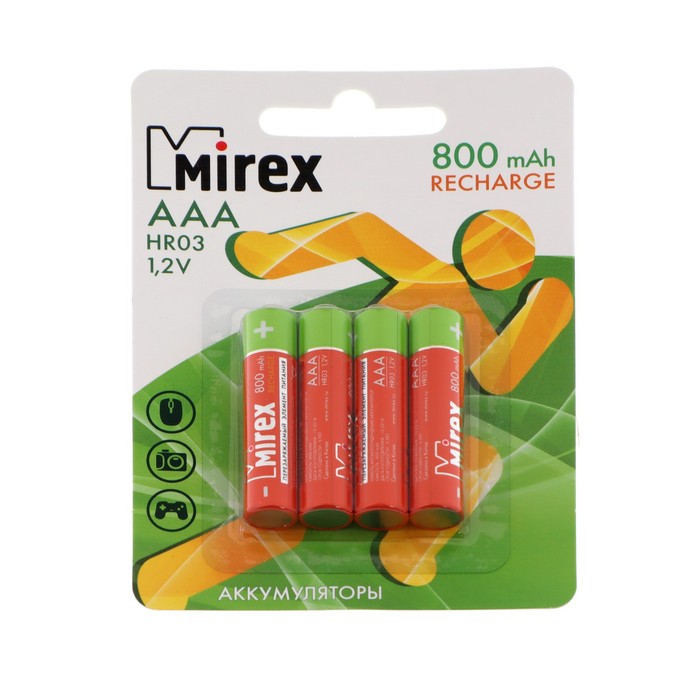 Аккумулятор Mirex, Ni-Mh, AAA, HR03-4BL, 1.2В, 800 мАч, блистер, 4 шт. mirex аккумулятор mirex ni mh aaa hr03 4bl 1 2в 600 мач блистер 4 шт