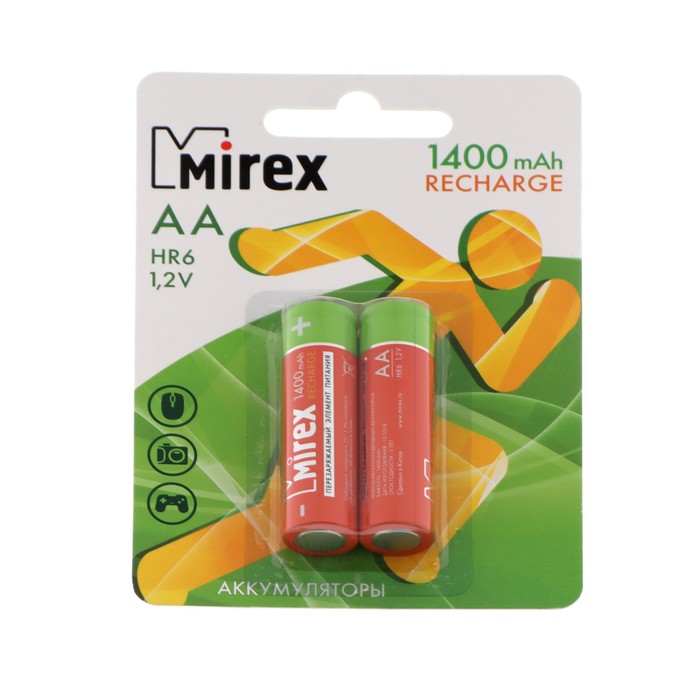 Аккумулятор Mirex, Ni-Mh, AA, HR6-2BL, 1.2В, 1400 мАч, блистер, 2 шт. цена и фото