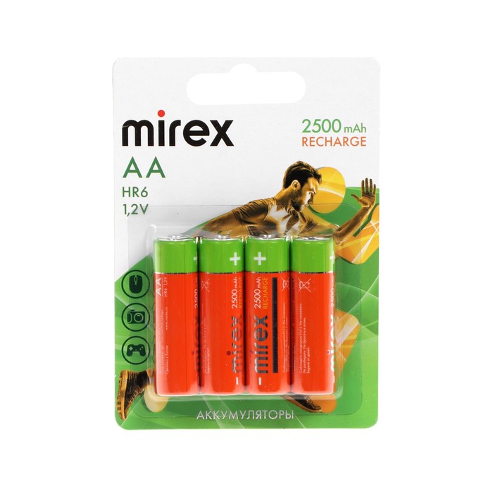 Аккумулятор Mirex, Ni-Mh, AA, HR6-4BL, 1.2В, 2500 мАч, блистер, 4 шт. аккумуляторы без бренда аккумулятор mirex ni mh aa hr6 4bl 1 2в 2500 мач блистер 4 шт