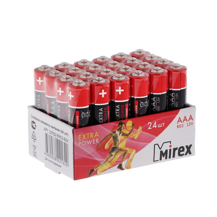 фото Батарейка солевая mirex, aaa, r03-24box, 1.5в, набор 24 шт.