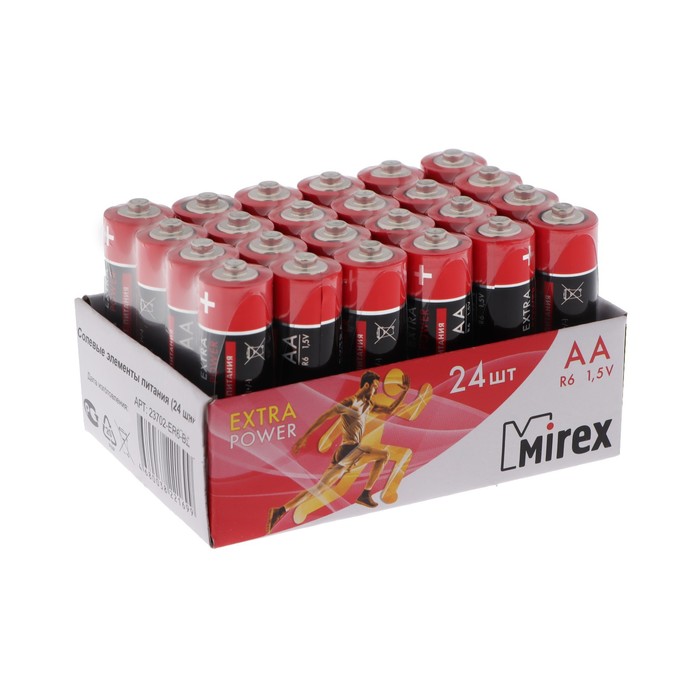 фото Батарейка солевая mirex, aa, r6-24box, 1.5в, набор 24 шт.
