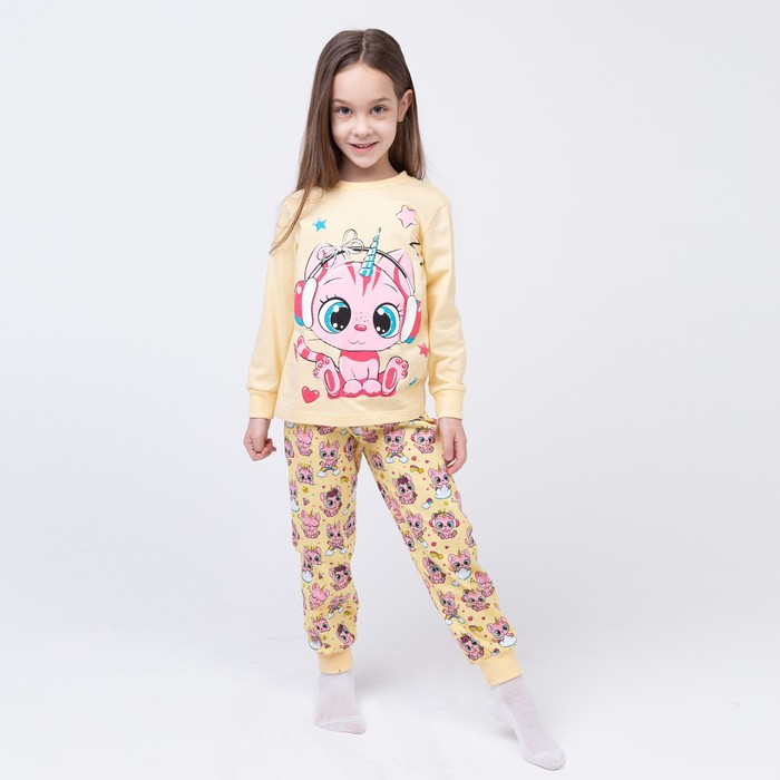 Пижама для девочки, цвет бежевый, рост 98