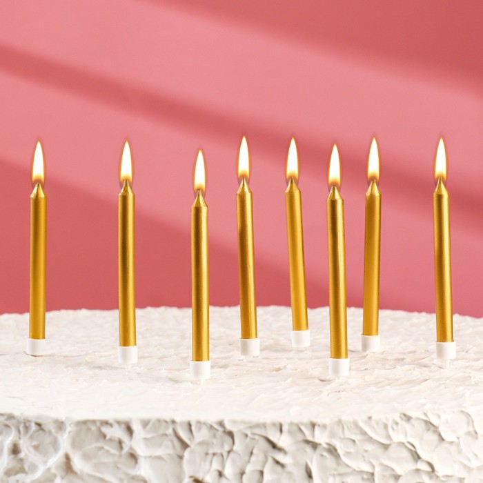 Набор свечей для торта Манхеттен, 9 см, 8 шт, золотой металлик набор свечей для торта манхеттен 9 см 8 шт 24 мин голубой металлик