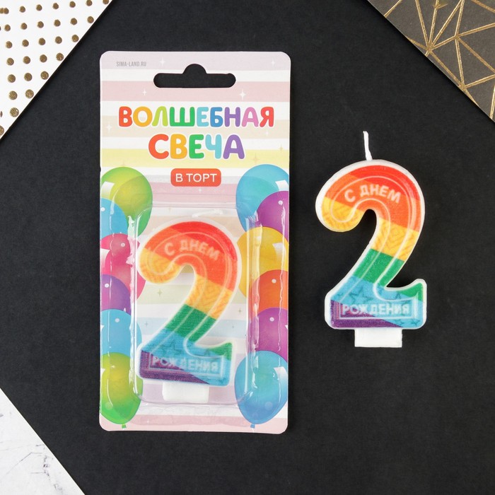 Свеча в торт цифра с цветным нанесением 2 С Днем рождения 