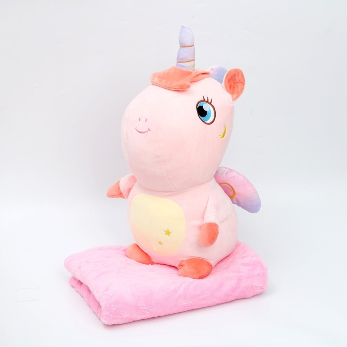 Мягкая игрушка «Единорог», с пледом, цвет розовый мягкая игрушка единорог с пледом цвет голубой