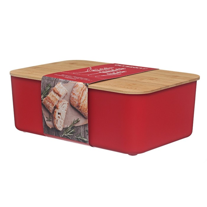Хлебница Oursson, 29.6×19.6×11 см, с разделочной доской, красная цена и фото