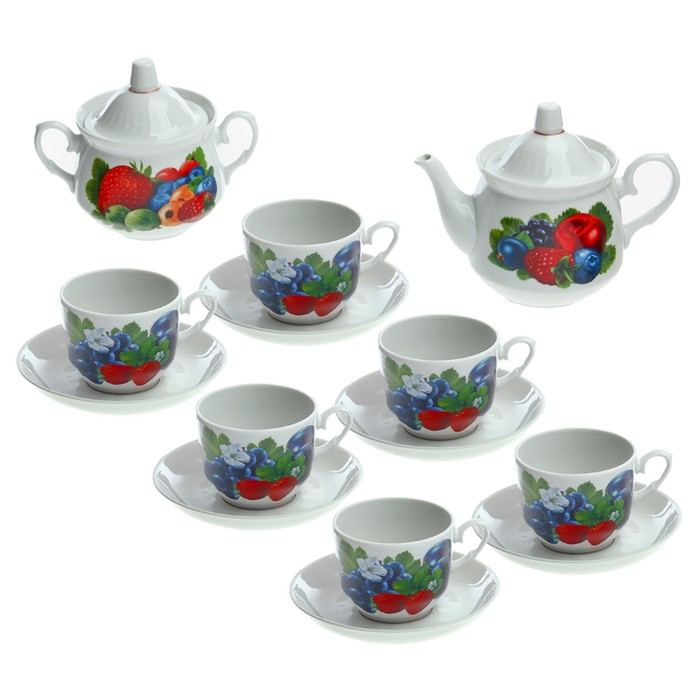 Сервиз чайный "Ассорти сборная", 14 предметов: 6 кружек 250 мл, чайник 600 мл, сахарница 500 мл
