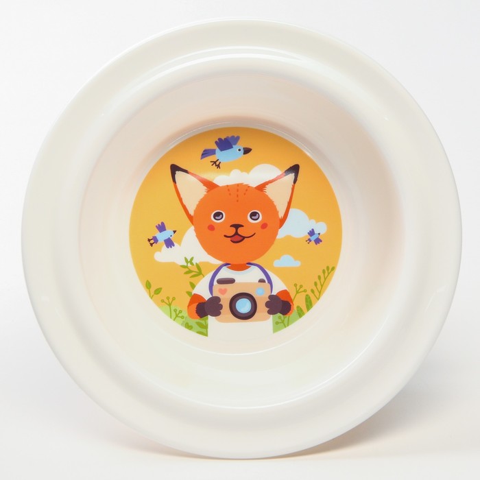 фото Детская тарелка на присоске, с оранжевым декором пластишка