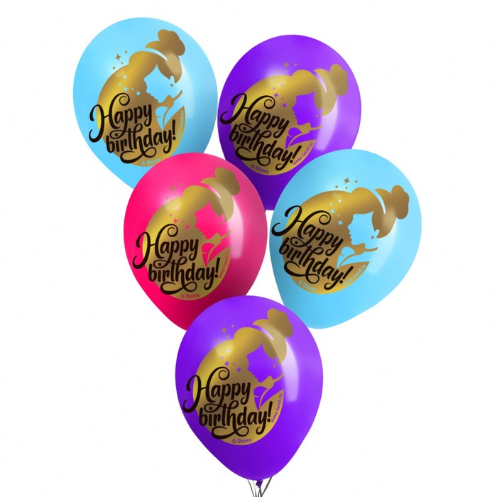 Воздушные шары цветные "Happy Birthday", Принцессы, 12 дюйм (набор 25 шт)