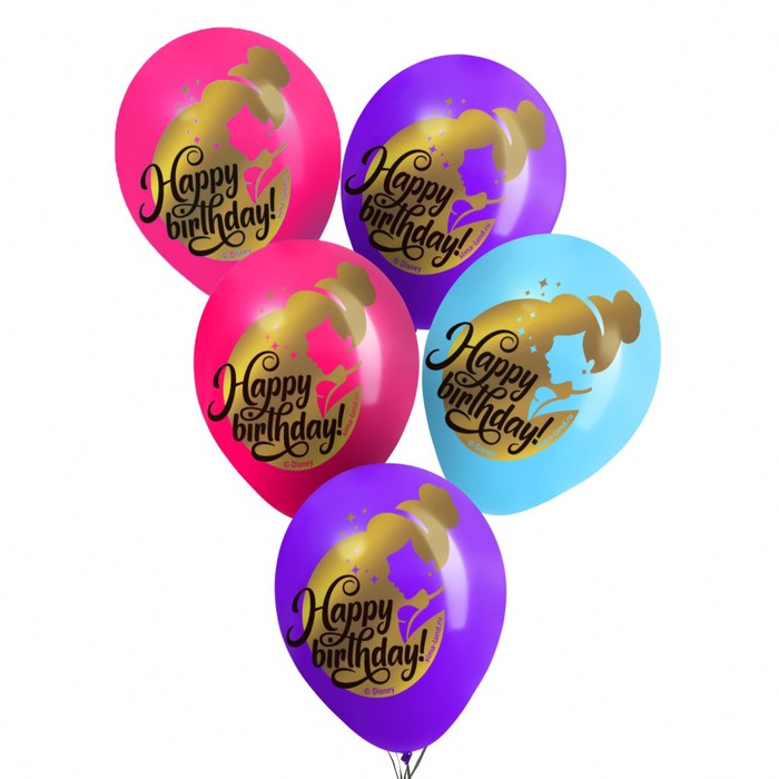 Воздушные шары цветные "Happy Birthday", Принцессы, 12 дюйм (набор 50 шт)