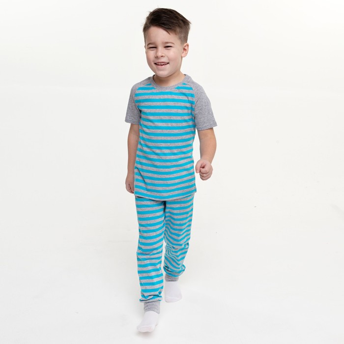 Пижама для мальчика А.11041-3, цвет бирюзовый/полоска, рост 116 см
