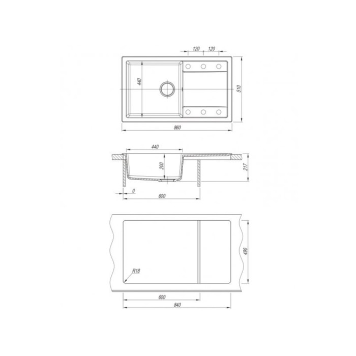 Мойка кухонная из камня Dr.Gans «ТЕХНО-860» 860х510 мм, h=217 мм, цвет чёрный мойка кухонная из камня dr gans адель 780 780х510 мм h 217 мм цвет чёрный