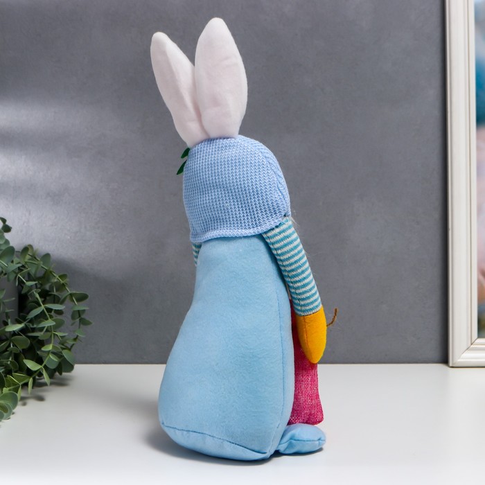 Кукла интерьерная "Гном в шапке с зайчьими ушами, с мешком" голубой 40х14 см