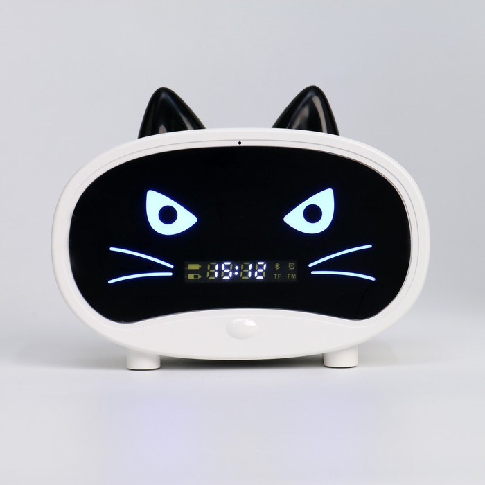 Часы - будильник электронные Кошка настольные: колонка, bluetooth, tf-карта, 11.5 см, USB