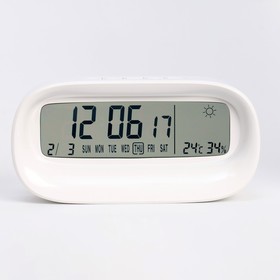 Часы - будильник электронные настольные c термометром, гигрометром, 7 х 14.5 см, 2ААА