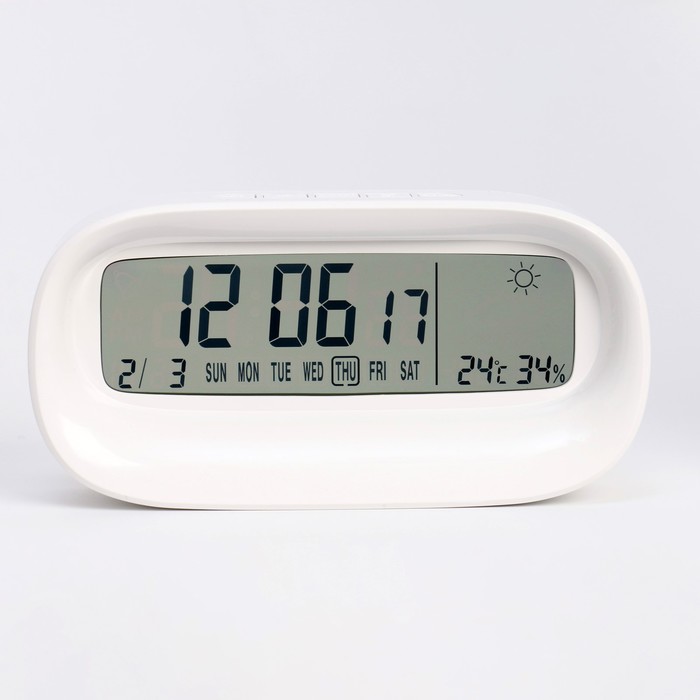 Часы - будильник электронные настольные c термометром, гигрометром, 7 х 14.5 см, 2ААА часы будильник электронные бируни с термометром и гигрометром 10х10х2 см 3244756