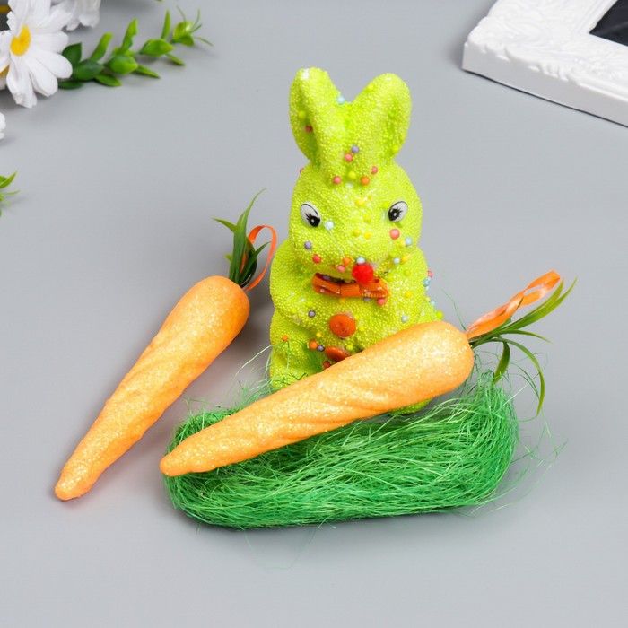 Декор пасхальный "Зайчик с морковками и травкой" набор 4 шт МИКС 15 см