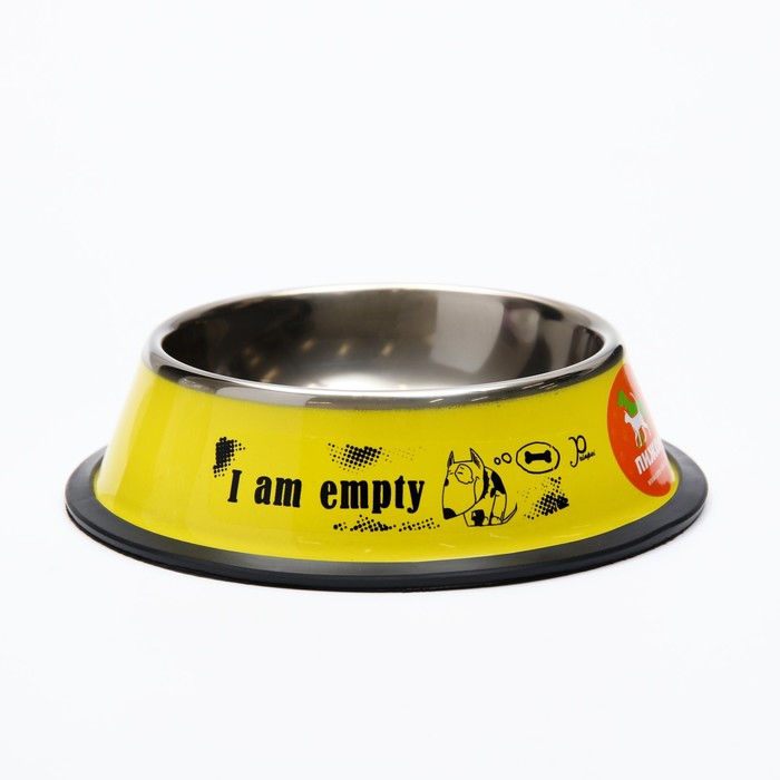 фото Миска железная с нескользящим основанием "i am empty" 15 х 3,5 см, 230 мл, жёлтая пижон