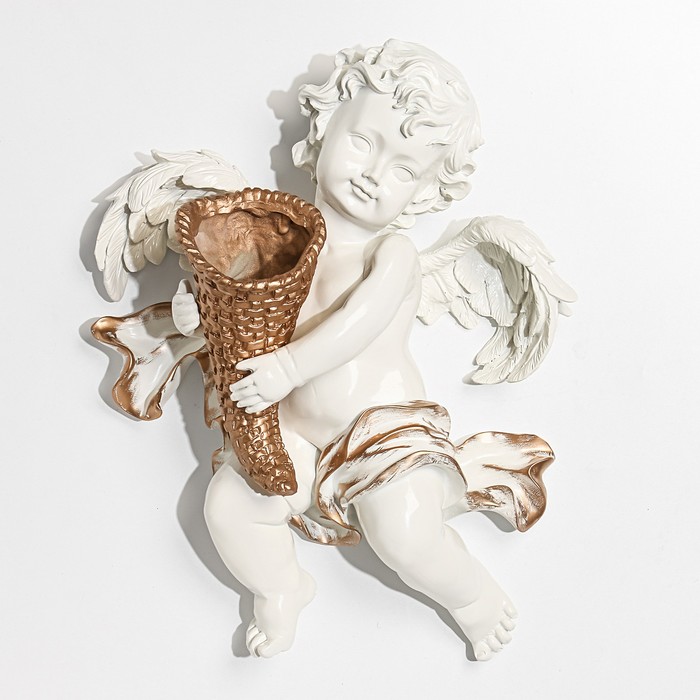 фото Декор настенный-ваза "ангел с рожком", 39 x 30 см, левый