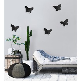 Декор настенный "Бабочки" 7,5 x 10,5 см, черный, (набор 5 шт)