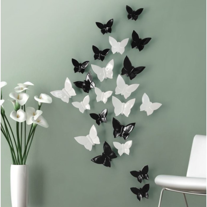 Декор настенный "Бабочки" 11 см x 13 см, белый, (набор 5 шт)