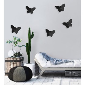 Декор настенный "Бабочки" 11 см x 13 см, черный ,( набор 5 шт)