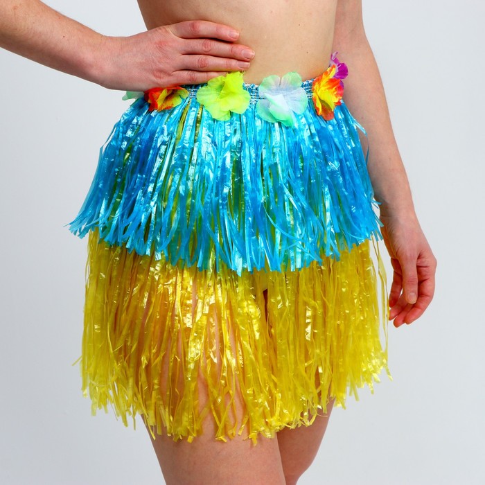 гавайская юбка 40 см двухцветная жёлто зелёная Гавайская юбка, 40 см, двухцветная сине-жёлтая