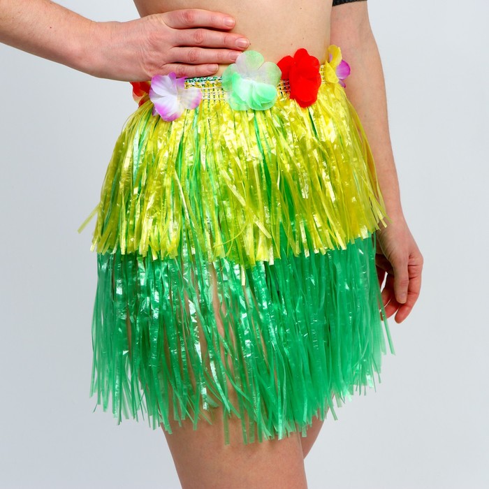 гавайская юбка 40 см двухцветная сине жёлтая Гавайская юбка, 40 см, двухцветная жёлто-зелёная