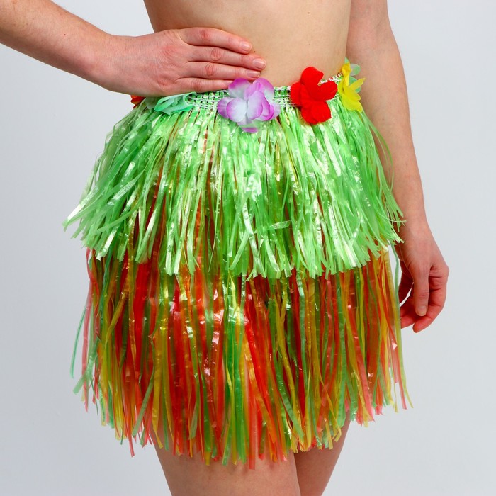 гавайская юбка 40 см двухцветная зелёно разноцветная Гавайская юбка, 40 см, двухцветная зелёно-разноцветная