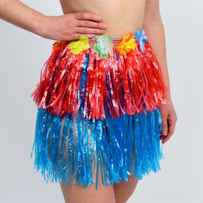 Гавайская юбка, 40 см, двухцветная красно-синяя гавайская юбка 40 см двухцветная сине жёлтая