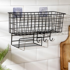 

Корзина на присосках Доляна, 37,5×15×22 см, цвет чёрный