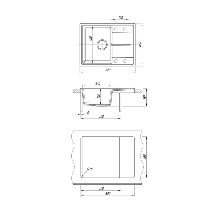 Мойка кухонная из камня Dr.Gans Smart «ОЛИВИЯ-620» 620х480 мм, h=180 мм, цвет черный