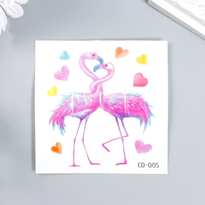 Татуировка на тело цветная Влюблённые фламинго 8 х 8 см татуировка на тело цветная фламинго фея и принцесса лягушка 12х7 5 см