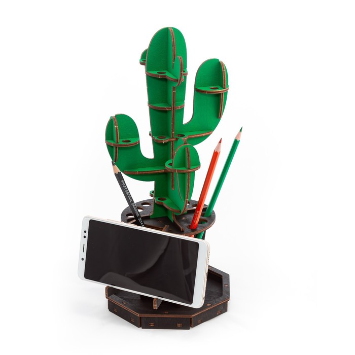 Сборная модель, настольный органайзер «Кактус», зелёный, EWA Design сборная модель ewa design настольный органайзер кактус зеленый