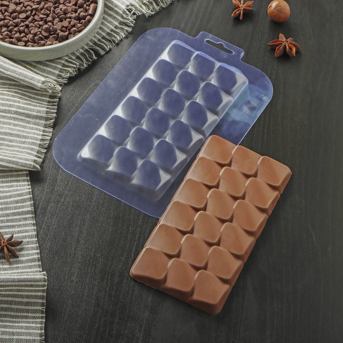 Форма для шоколада и конфет «Плитка Сейши», 17×8,5×1 см, цвет прозрачный форма силиконовая для шоколада плитка мелкие дольки 26×17×1 см 6 ячеек цвет микс