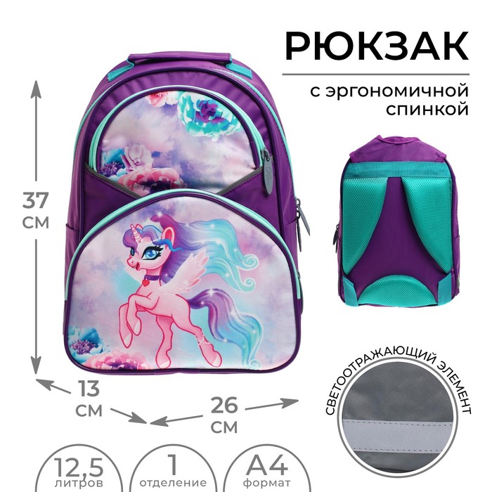 Рюкзак школьный, 37 х 26 х 13 см, эргономичная спинка, Calligrata АН Единорог