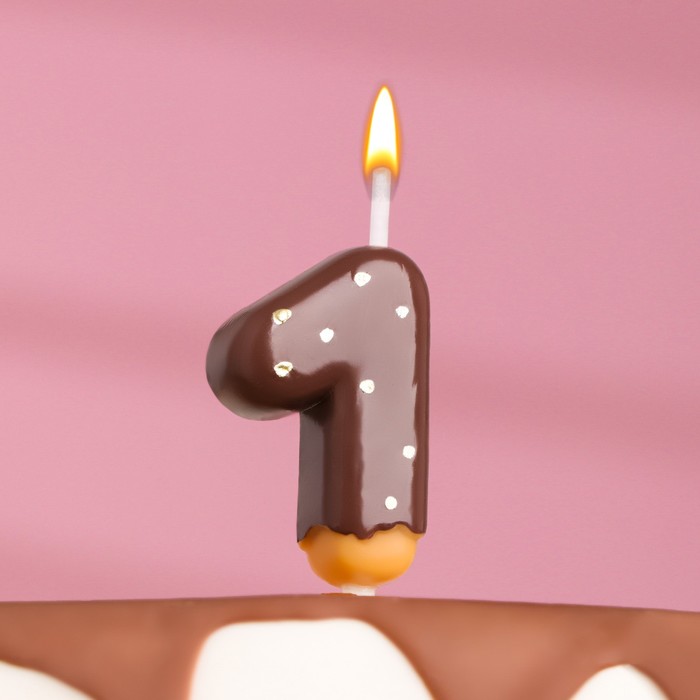 Свеча в торт Шоколадная глазурь, цифра 1 , 3,8 см